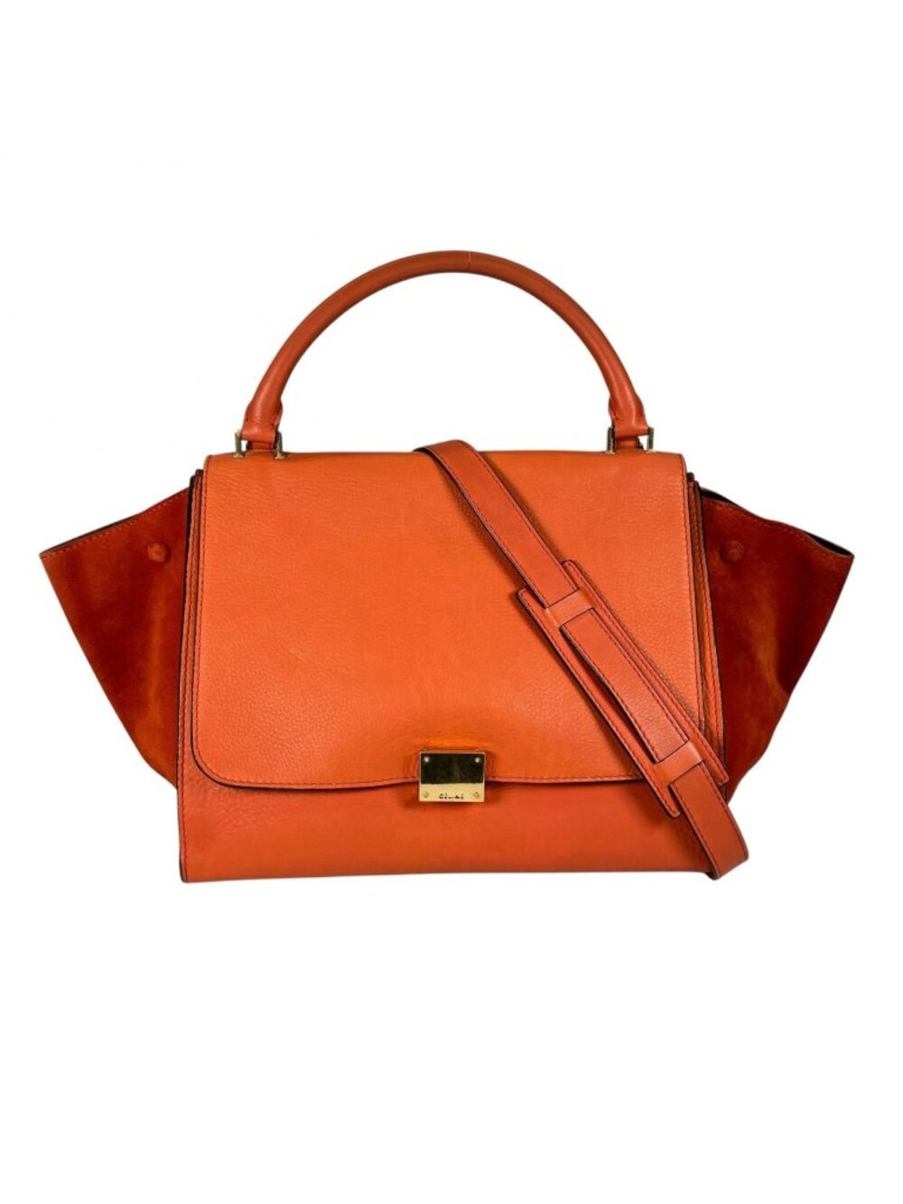 Celine Trapeze Handbag Leather Orange 2-Way